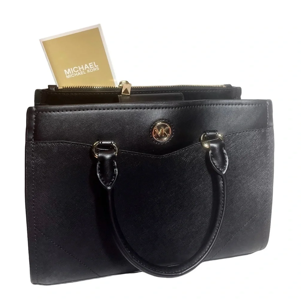 MICHAEL KORS‎ Everly Black Medium Saffiano Leather Satchel. NWT